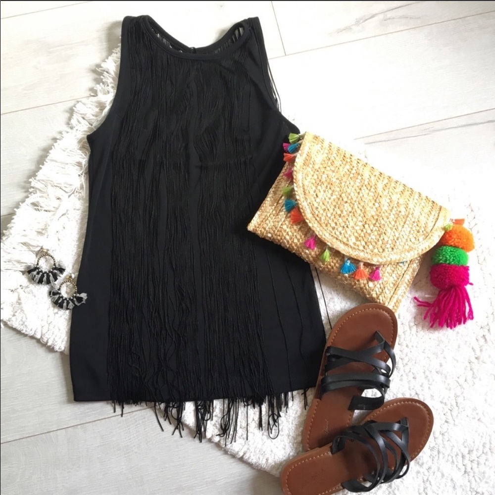 Sam Edelman Black Fringe Sleeveless Top (XS)